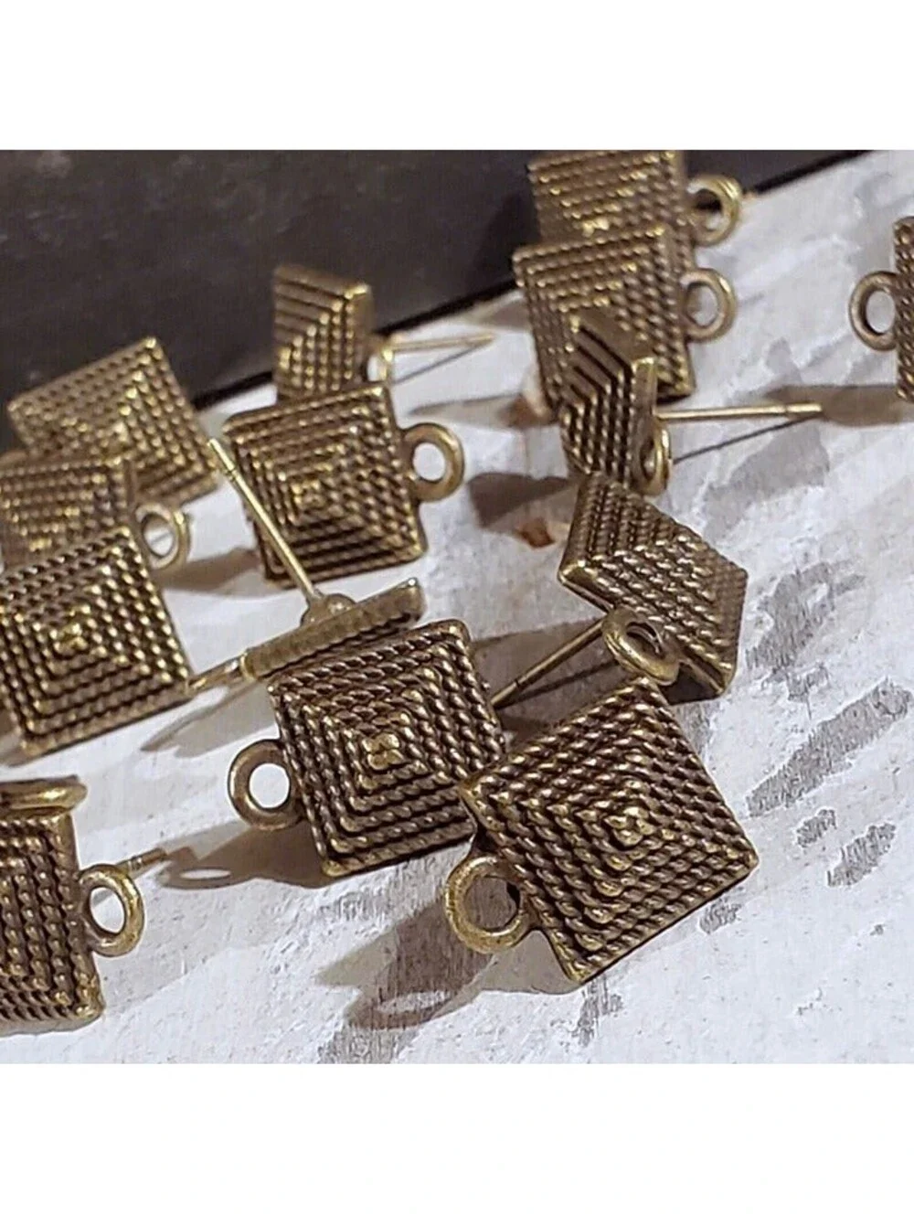 Avant Garde Antique Bronze Egyptian Pyramid Dotted Earring Post Findings 2 pcs